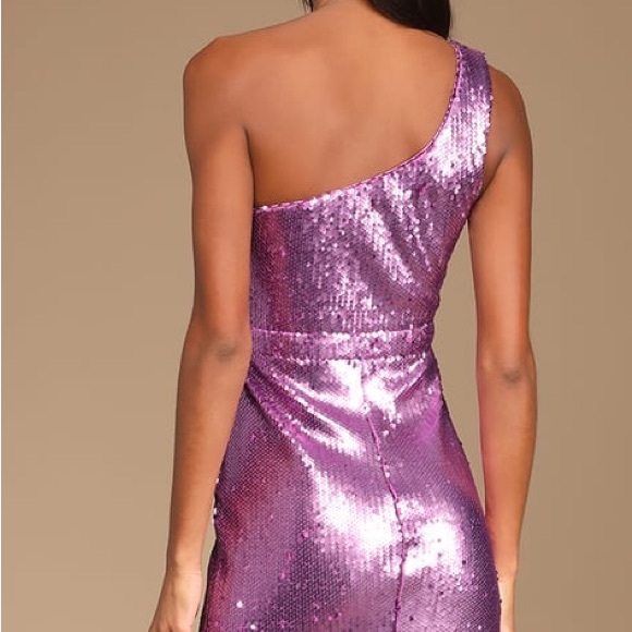 Lulu’s Prom Perfect Pink Purple Sequin One-Shoulder Cutout Mermaid Maxi Dress - Picture 5 of 9